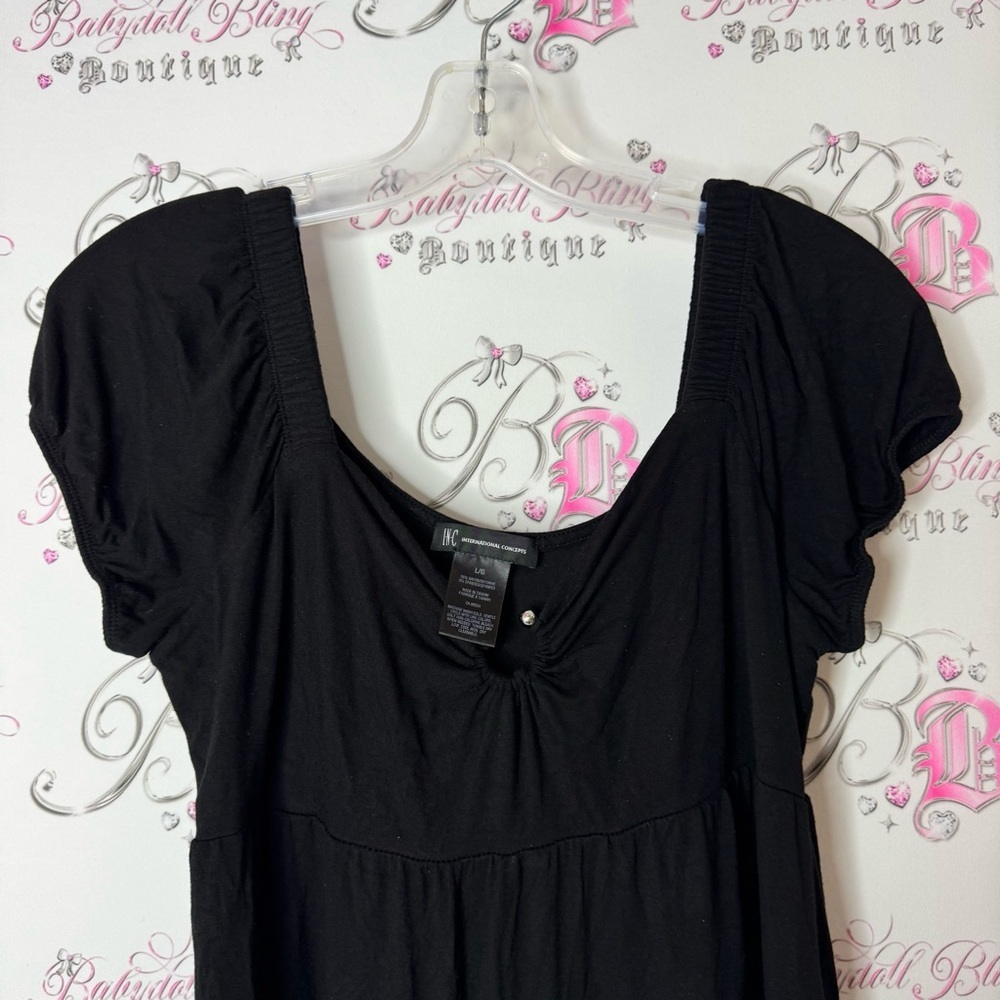 INC dress ruffle frill tiered milkmaid silver detail metal Elegant Black Dress - Picture 3 of 7